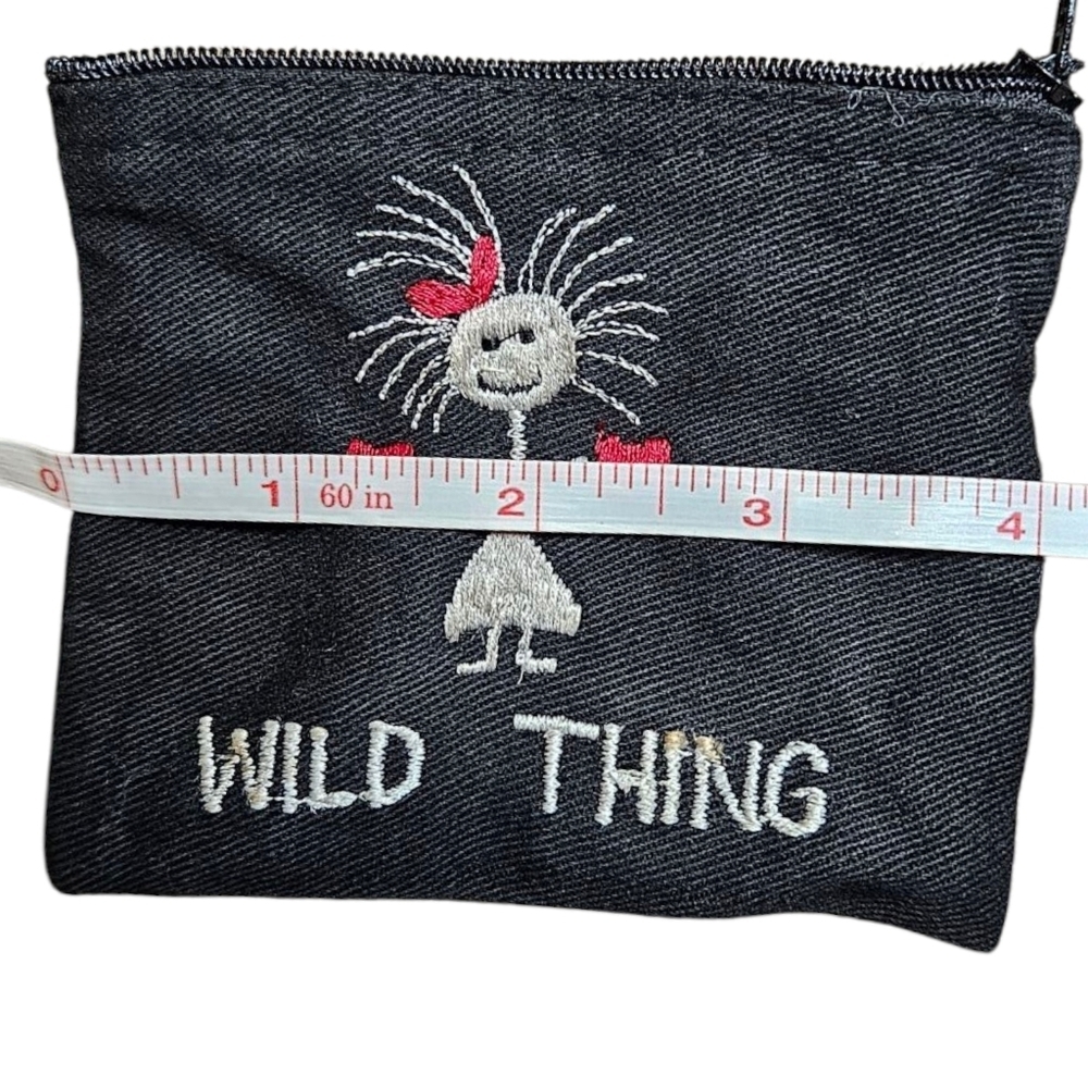 Vintage Y2K Coin Pouch Embroidered Stick Figure Girl W/Hearts & Spellout - Picture 4 of 6